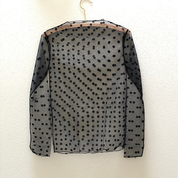 NEW Black Sheer Mesh Blouse Polka Dot Top S to MP - Picture 3 of 8